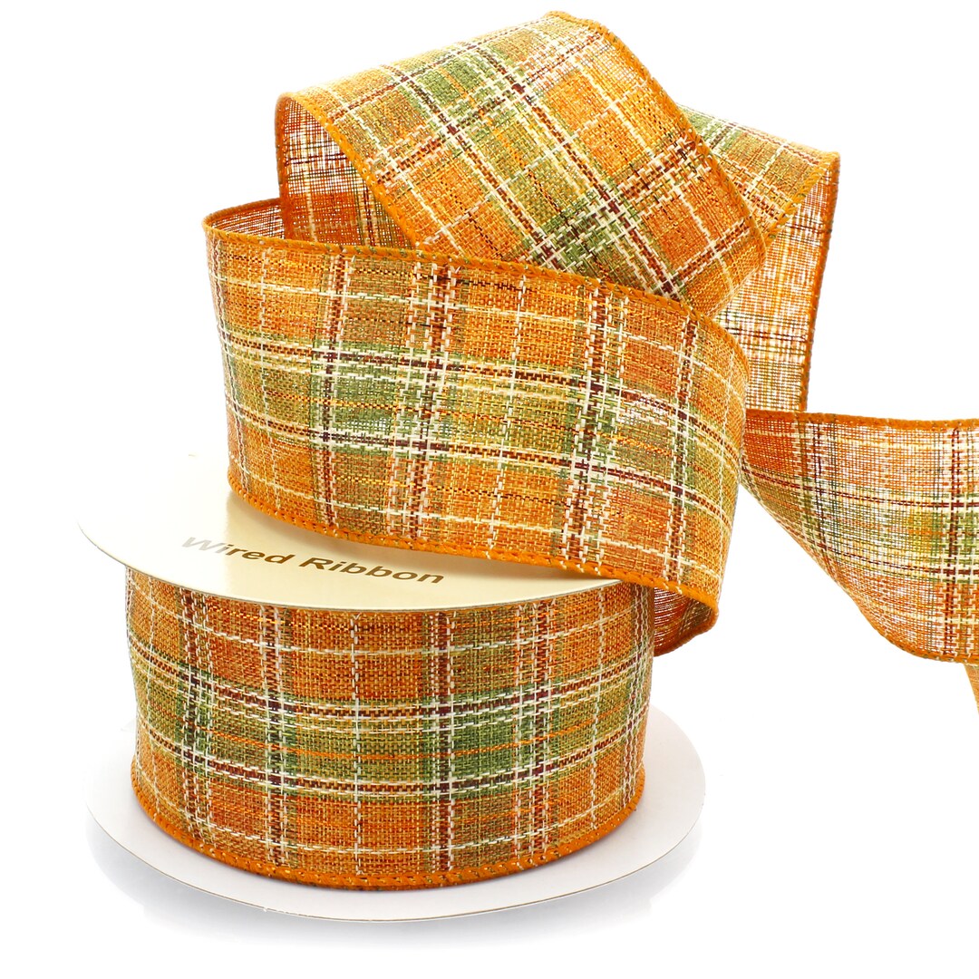 Morex Orange Plaid Wired Ribbon - 2.5 Inch X 10 Yards Fall Decoration Craft Ribbon