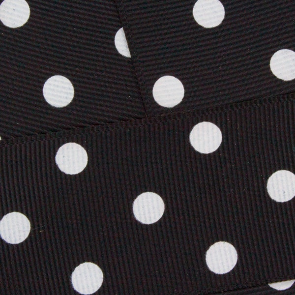 Black with White Polka Dot Grosgrain Ribbon Choose Width and Length