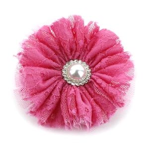 Lace/Tulle Ballerina Hair Flower - Hot Pink (2 flowers)