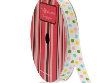 Ruban grosgrain à pois pastel de printemps de 3/8 pouces - Choisissez la longueur