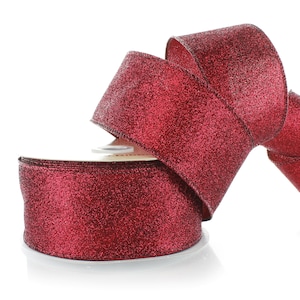2 1/2 "Wired Scarlet Glitter Ribbon - Scegli la lunghezza
