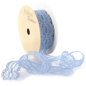 7/8&quot; Dusty Blue Lace Ribbon Hole French Trim Choose Length