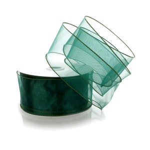 Ruban câblé en organza transparent vert chasseur #40 #9 Bouquet floral de mariage 2,5 po. 1,5 po. Automne Hiver Vacances
