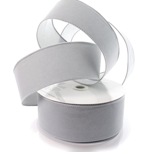 Silver Suede Velvet Wired Ribbon Winter Wedding Holiday 2.5&quot; Width #40