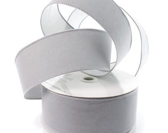 Cinta de terciopelo de gamuza plateada con alambre para bodas de invierno, 2,5" de ancho, n.º 40