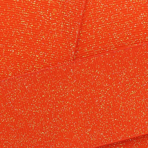 Orange Dazzle Glitter Grosgrain Ribbon- Choose Width / Length