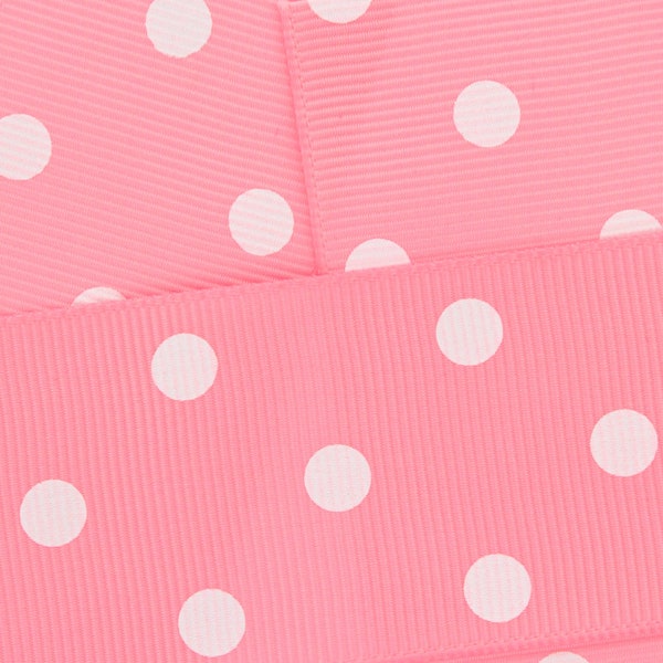 Pink with White Polka Dot Grosgrain Ribbon Choose Width and Length