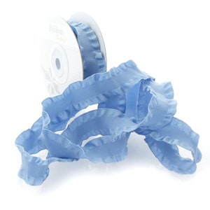 7/8&quot; Antique Blue Satin Double Ruffle Ribbon Choose 3 or 25 yards