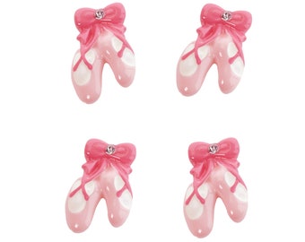 Pink Ballerina Ballet Slipper Shoes Flatback Resin Craft Embellishment Deco-Resins (4 pcs)
