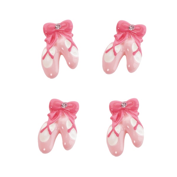 Pink Ballerina Ballet Slipper Shoes Flatback Resin Craft Embellishment Deco-Resins (4 pcs)