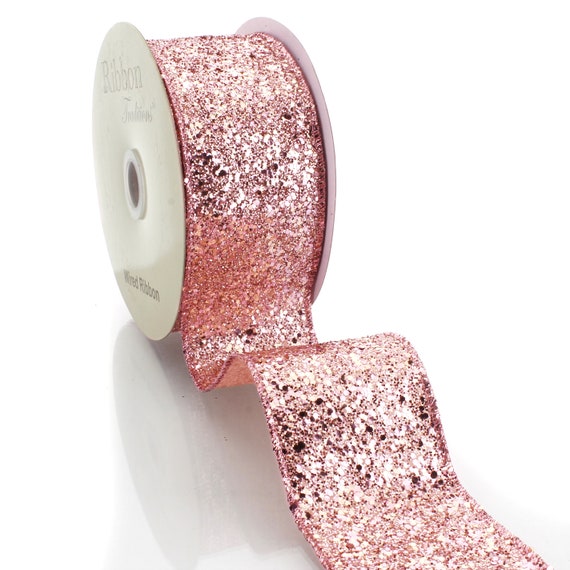1m Rose Gold Glitter Wired Edge Christmas Ribbon For Bow Making, Christmas  Tree Decorations, Wreath Making & Gift Wrapping 63mm Wide