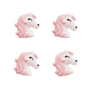 White/Pink Glitter Sparkle Pony Horse Flatback Resin Craft Embellishments (4 pcs)