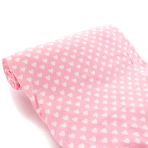 Light Pink and White Ditsy Hearts DBP 4-Way Stretch Fabric - Double Brushed Polyester by the 1/2 Yard or Yard