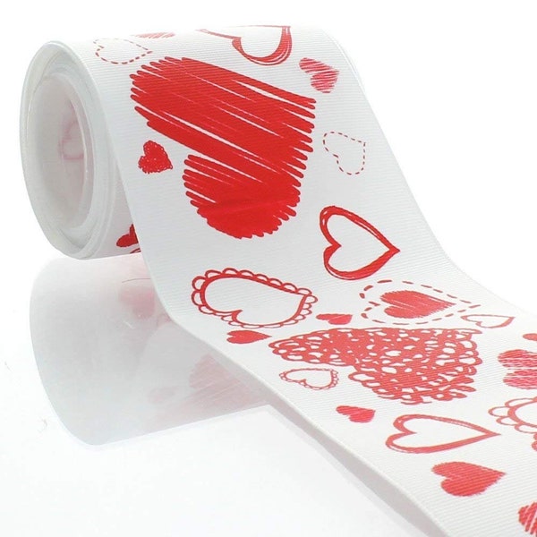 3 inch Red Construction Hearts Grosgrain Ribbon Choose Length