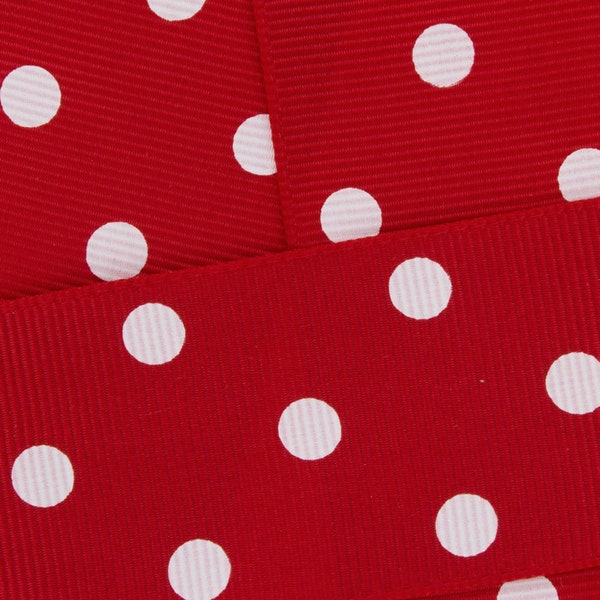 Red with White Polka Dot Grosgrain Ribbon Choose Width and Length