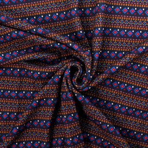 Tribal Aztec Cobalt Blue Liverpool Bullet Stretch Fabric by the Yard or 6&quot; Strips