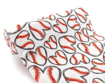 Baseball Hearts DBP 4-Way Stretch Fabric - Double Brushed Polyester by the 1/2 Yard or Yard