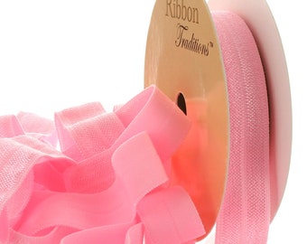 5/8 inch Fold Over Elastic (FOE) Ribbon 156 Pink - Choose Length