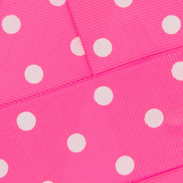 Hot Pink with White Polka Dot Grosgrain Ribbon Choose Width and Length