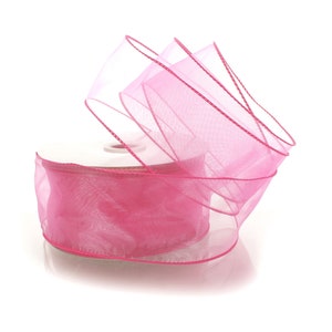 Fita de organza transparente com fio rosa choque para florista, largura de 1,5 ou 2,5, casamento, primavera, verão, nº 9, nº 40