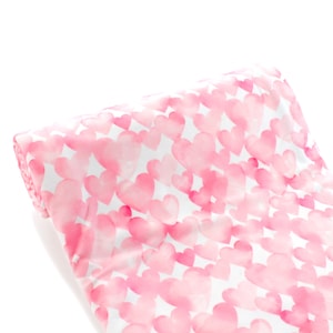 Watercolor Pink Hearts Valentine DBP 4-Way Stretch Fabric - Double Brushed Polyester by the 1/2 Yard or Yard