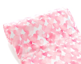 Watercolor Pink Hearts Valentine DBP 4-Way Stretch Fabric - Double Brushed Polyester by the 1/2 Yard or Yard