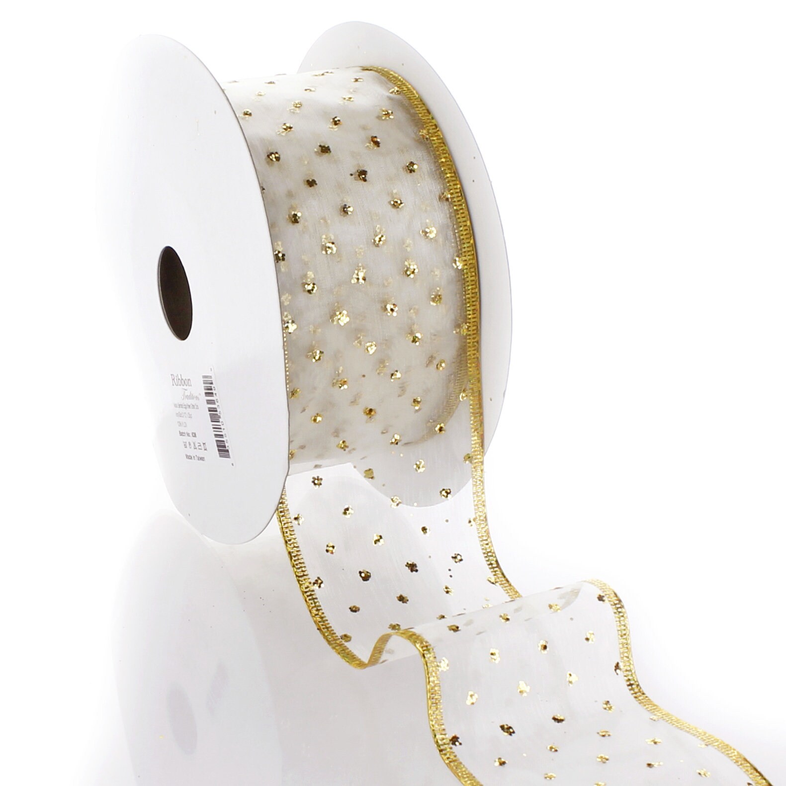 Ivory Gold Metallic Banded Edge Glitter Dots Wired Sheer Organza ...
