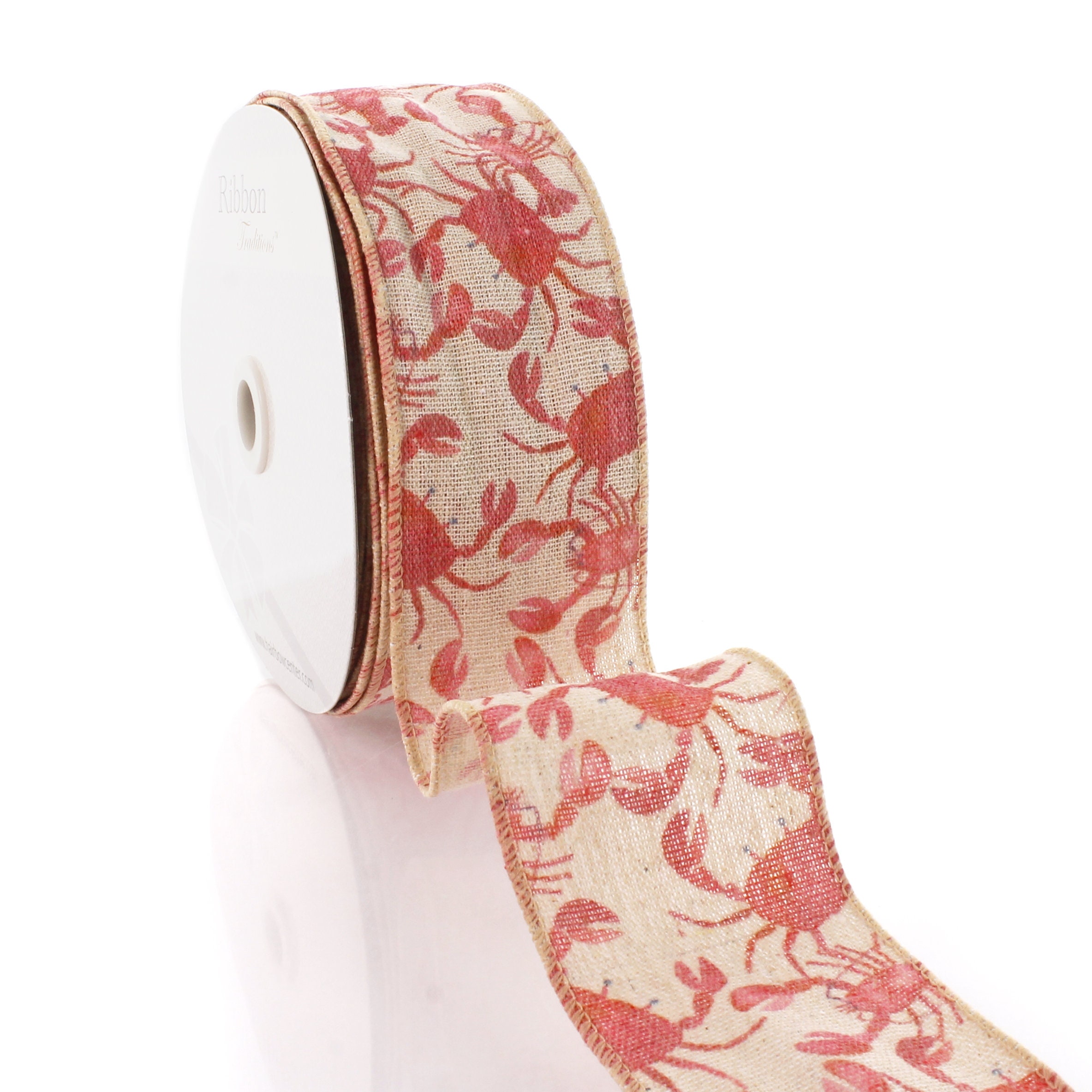 Wide Coasta Ribbon Wired Burlap Ribbon Crabs and Lobsters Coastal Nautical Beach Print 2 1 ...