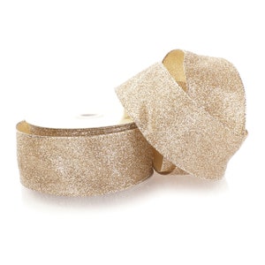 Fita com brilho dourado e claro com fio, escolha o comprimento de 2 1/2 polegadas, feriado, natal, casamento, outono