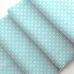 Aqua White Hearts Printed Liverpool Bullet Stretch Fabric by the Yard or 6&quot; Strips