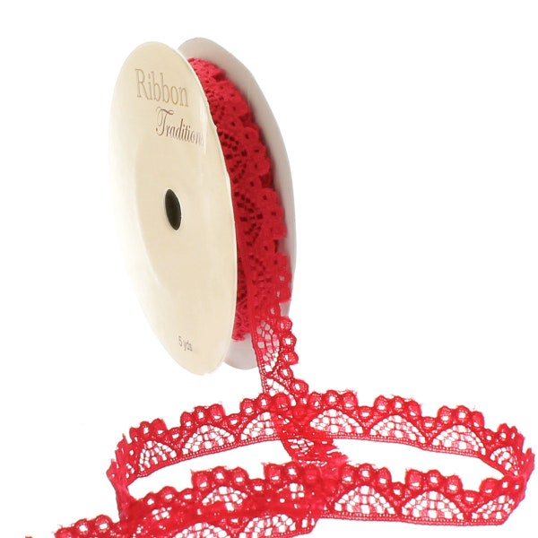 3/8" Red Vintage Narrow Lace Ribbon Trim Choose Length