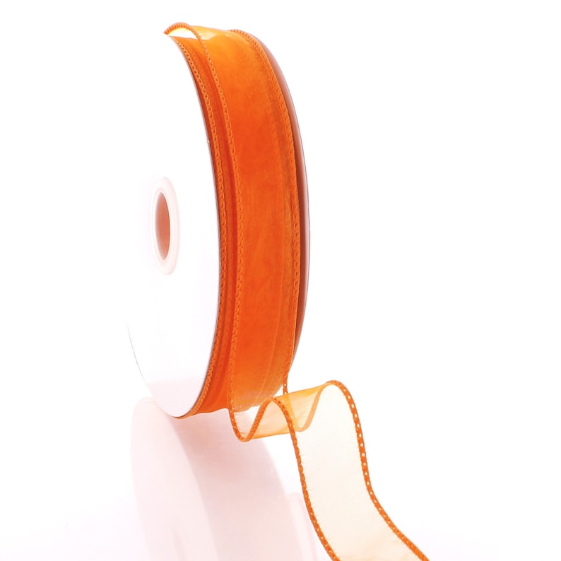 Tangerine Wired Sheer Organza Ribbon Choose Width Length