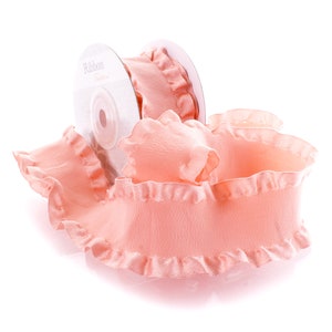 1.5&quot; Blush Pink Satin Double Ruffle Ribbon Choose 3 or 25 yards