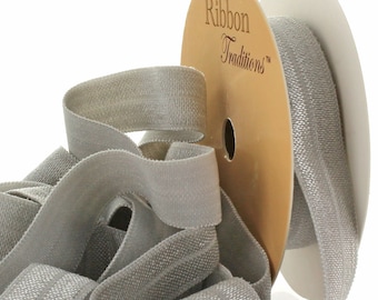 5/8 inch Fold Over Elastic (FOE) Ribbon 009 Gray - Choose Length