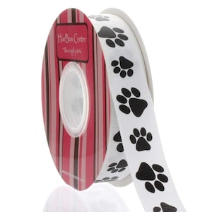 7/8&quot; Black Paw Grosgrain Ribbon - Choose Length