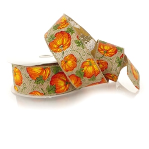 2 1/2" Wired Ribbon Pumpkins on Natural Burlap - Choose Length