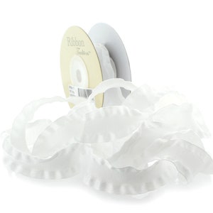 7/8&quot; White Satin Double Ruffle Ribbon Choose 3 or 25 yards