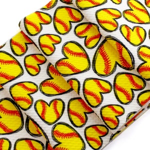 Softball Hearts Sports Printed Liverpool Bullet Stretch Fabric by the Yard or 6 inch Strips