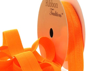 5/8" Fold Over Elastic (FOE) Ribbon 999 Neon Orange - Choose Length