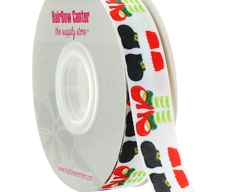 7/8" Santa Feet Grosgrain Ribbon - Choose Length