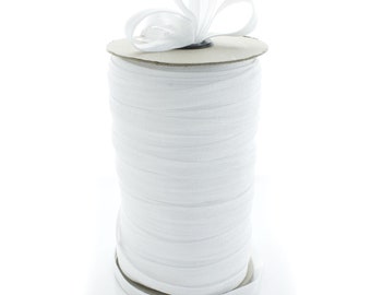 3/8 inch Fold Over Elastic (FOE) Ribbon 112 White 100 yards