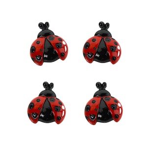 Resina decorativa per abbellimenti artigianali in resina con retro piatto, coccinella rossa estiva (4 pezzi)
