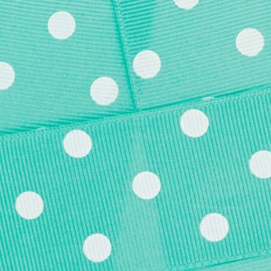 Aqua with White Polka Dot Grosgrain Ribbon Choose Width and Length