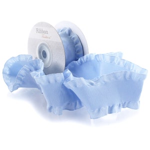 1.5&quot; Dusty Blue Satin Double Ruffle Ribbon Choose 3 or 25 yards