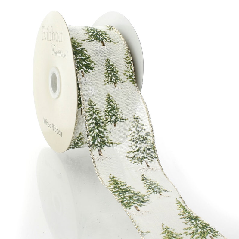 Wired Ribbon Green Woodland Trees on Cream Winter Holiday 2 1/2 Inch - Etsy