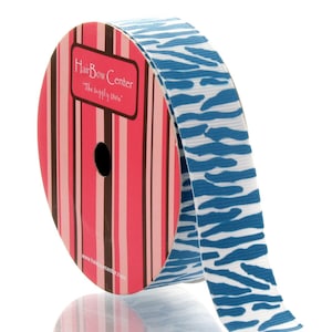 7/8&quot; White/Neon Blue Zebra Grosgrain Ribbon - 5yds