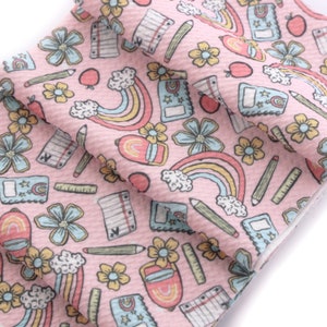 Pastel Back to School Liverpool Bullet Stretch Fabric cortado a medida o tiras de 6&quot;