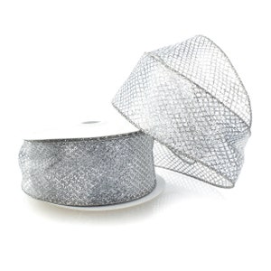 2 1/2&quot; Wired Sheer Ombre Silver Glitter Diamond Mesh - Choose Length
