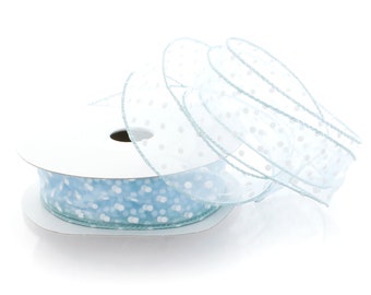 1 1/2" Wired Sheer w/ White Polka Dots Light Blue - Choose Length