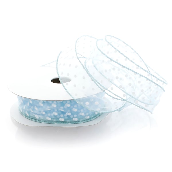 1 1/2 « Wired Sheer w / White Polka Dots Light Blue - Choisissez la longueur